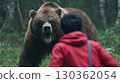Man encounters brown bear 130362054