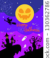 Halloween illustration of a witch flying in the night sky 130362786