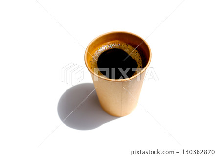 Brown paper cup of black coffee on a white background 130362870