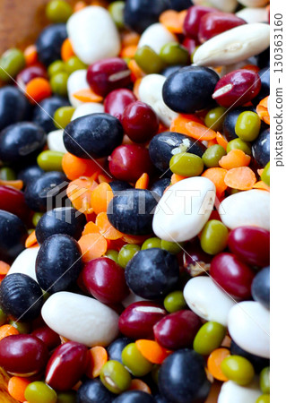 Colorful mixed beans and lentils, packed with plant-based protein and fiber 130363160