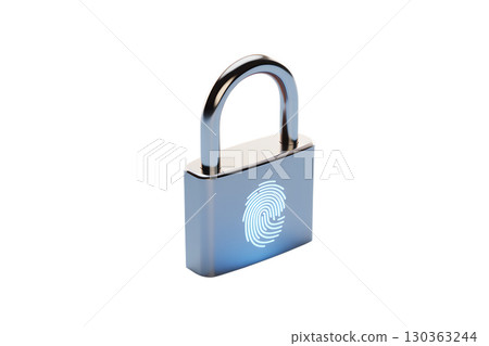Biometric security lock with glowing fingerprint scan, modern technology access control system 130363244