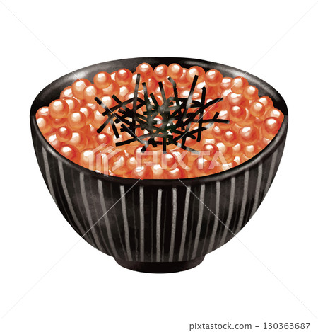 Salmon roe bowl watercolor illustration 130363687