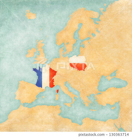 Map of Europe - France and Poland 130363714