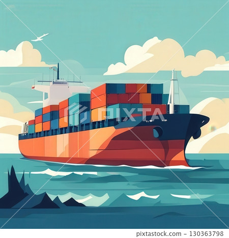 an AI Image Generator, Container Cargo Ship Sailing in Calm 130363798