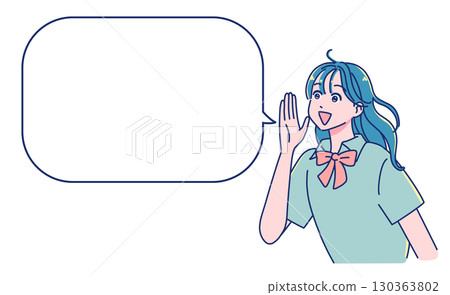 Smiling anime-style female student cheering Smiling anime-style female student cheering 130363802