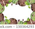 Row of macaron cookies, moon pies with mint leaves, chocolate chips, dragee bonbons. Watercolor hand painted isolated illustration. Dessert label frames, event menu borders, buffet invitation corners 130364293