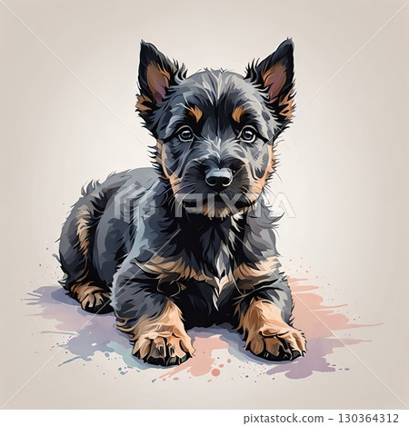 Scottish terrier puppy lying down 130364312