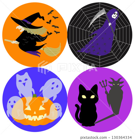 Halloween_Witch, Grim Reaper, Pumpkin, Black Cat 130364334