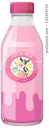 Pink Milk Bottle with Cartoon Cow Label Pink Milk Bottle with Cartoon Cow Label 130364554