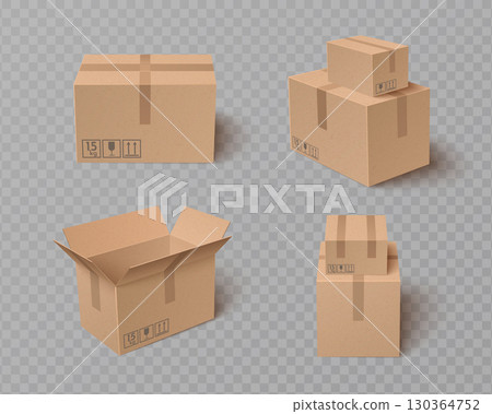 Cardboard box packages with top open flaps Cardboard box packages with top open flaps 130364752