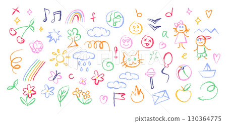 Kid school doodles with colorful rainbow Kid school doodles with colorful rainbow 130364775