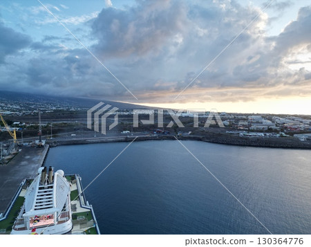 Aerial view of the port scenery on Reunion Island at sunset Aerial view of the port scenery on Reunion Island at sunset 130364776