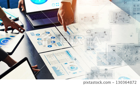 Group of business people meeting in office with digital technology concept Group of business people meeting in office with digital technology concept 130364872