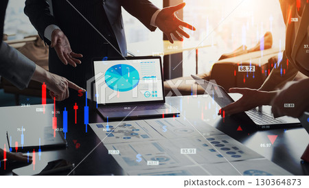 Financial technology concept with group of business people meeting in office Financial technology concept with group of business people meeting in office 130364873