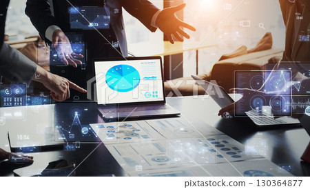 Group of business people meeting in office with digital technology concept 130364877