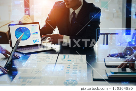 Group of business people meeting in office with digital technology concept Group of business people meeting in office with digital technology concept 130364880