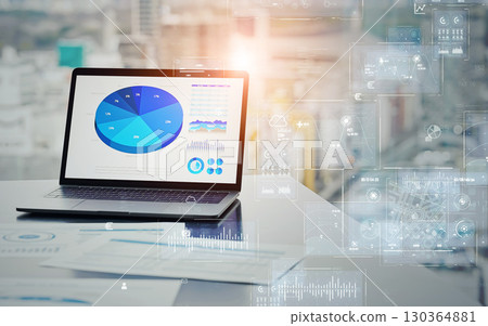 Laptop in office with digital technology concept Laptop in office with digital technology concept 130364881