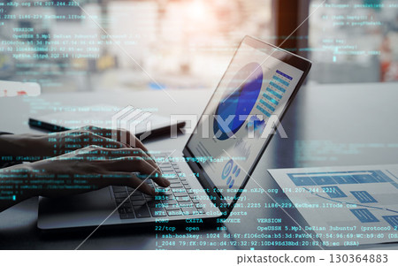 Coding concept with woman using laptop Coding concept with woman using laptop 130364883