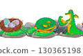Green dragons, nest of purple eggs resting on grass and stones on white background. Watercolor illustration fantasy animal. Suitable for fantasy themes, postcards, posters, stickers, childrens goods. 130365198