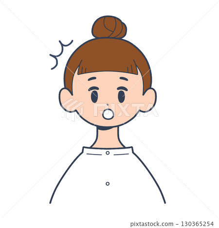Surprised expression of a young woman, front upper body, simple illustration Surprised expression of a young woman, front upper body, simple illustration 130365254