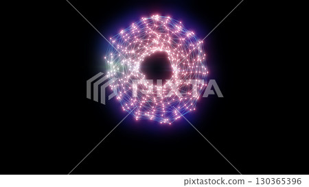 Bright magenta digital ring formed by interconnected nodes on a dark background, symbolizing futuristic data and energy flow Bright magenta digital ring formed by interconnected nodes on a dark background, symbolizing futuristic data and energy flow 130365396