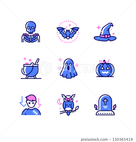 Halloween symbols - modern line design style icons set Halloween symbols - modern line design style icons set 130365419