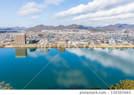 Japan's 100 Most Famous Castles: National Treasure Inuyama Castle, View from the Castle Tower, Kiso River 130365663