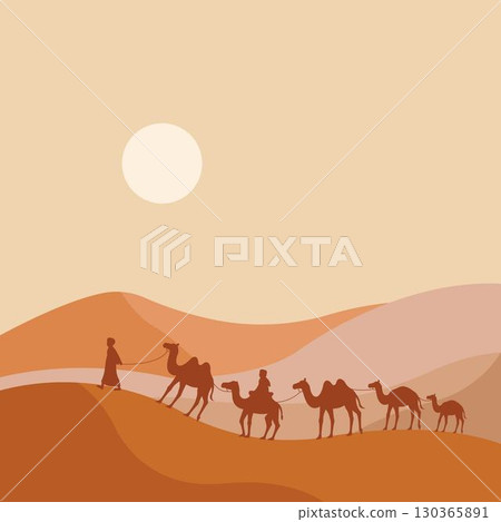 Camel rider on desert illustration logo vector 130365891