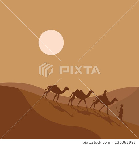 Camel rider on desert illustration logo vector 130365985