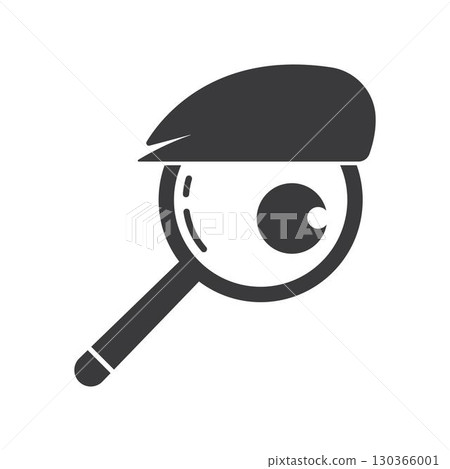 detective hat with magnifying glass logo vector icon illustration detective hat with magnifying glass logo vector icon illustration 130366001