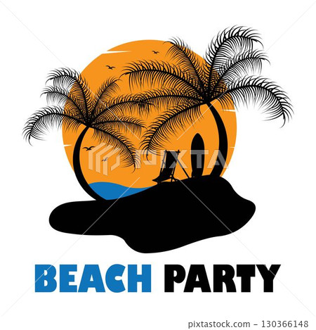 summer vacation on tropical beach Sunset logo design 130366148
