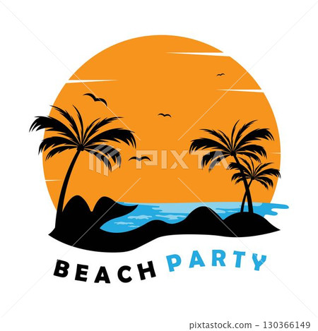 summer vacation on tropical beach Sunset logo design summer vacation on tropical beach Sunset logo design 130366149