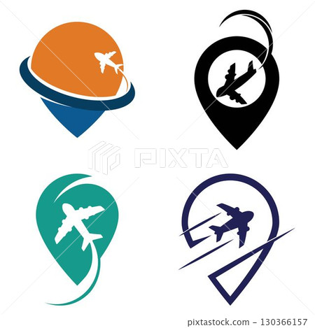 Travel Point Logo Design. Pin, Map, Point and Plane for Travel Business Company logo 130366157