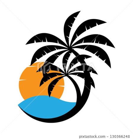 Palm beach travel and hotel with sun symbol logo 130366248