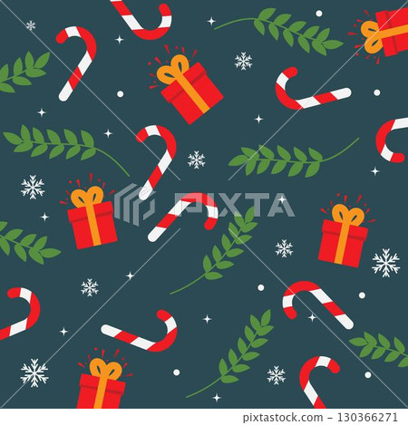 Seamless flat Christmas pattern of traditional decoration elements. 130366271