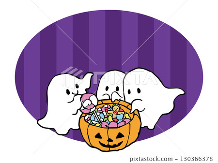 鬼魂從南瓜燈裡收集糖果的框架 130366378