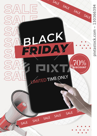Black Friday sale promotion with smartphone and discount details. Vector illustration Black Friday sale promotion with smartphone and discount details. Vector illustration 130366394