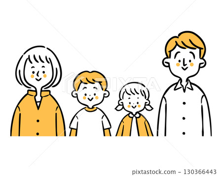 Illustration of a young couple and their child, upper body, vector (orange) 130366443
