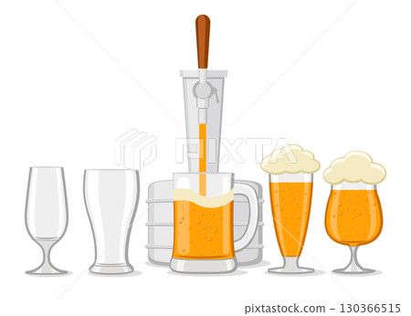 Beer pouring into glass glasses on a white background. Oktoberfest 130366515