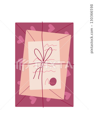 Cute girl holds a flat card with heart and message inside an envelope. Romantic design with color for celebration. Ideal for valentine day, holiday greeting, and love correspondence themes. Cute girl holds a flat card with heart and message inside an envelope. Romantic design with color for celebration. Ideal for valentine day, holiday greeting, and love correspondence themes. 130366598
