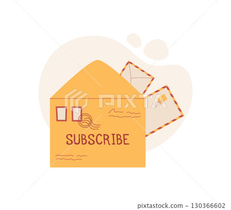 Mail envelope with card and message in flat style. Creative correspondence icon design featuring colorful elements. Suitable for stationery, communication, and holiday themes. 130366602
