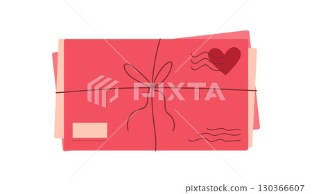 Cute heart and love card with envelope in pink color and romantic design. Flat message card perfect for Valentine's celebration, suitable for greeting or romantic invitations correspondence. Cute heart and love card with envelope in pink color and romantic design. Flat message card perfect for Valentine's celebration, suitable for greeting or romantic invitations correspondence. 130366607