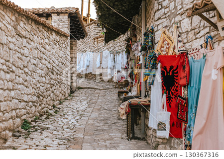 Vendor Street with Traditional Souvenirs in Berat Castle Vendor Street with Traditional Souvenirs in Berat Castle 130367316