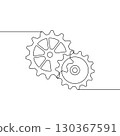 Gears line art drawing style. Vector illustration of gear mechanism. Minimalist black linear sketch isolated on white background. 130367591