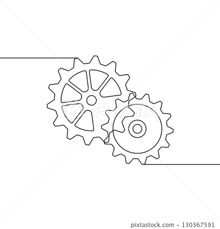 Gears line art drawing style. Vector illustration of gear mechanism. Minimalist black linear sketch isolated on white background. Gears line art drawing style. Vector illustration of gear mechanism. Minimalist black linear sketch isolated on white background. 130367591