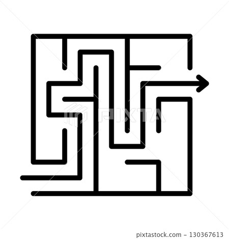 顯示迷宮和正確路徑的圖示。 130367613