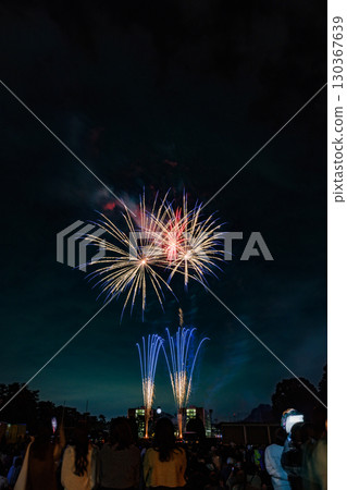 Fireworks coloring summer night sky 130367639