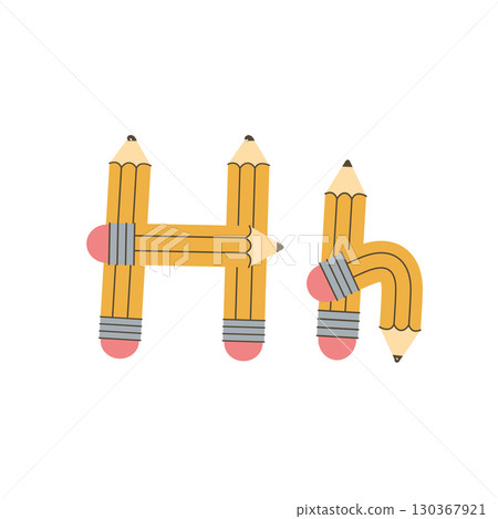 Yellow pencil shaped like the uppercase letter H. Vector design. Yellow pencil shaped like the uppercase letter H. Vector design. 130367921