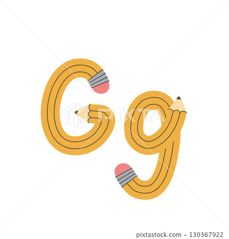 The letter G designed as a yellow pencil. Vector alphabet illustration. The letter G designed as a yellow pencil. Vector alphabet illustration. 130367922