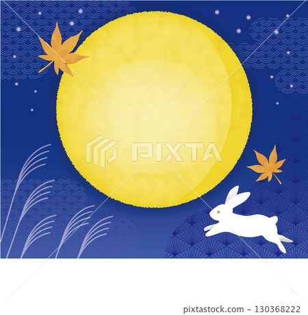 Moon viewing background_Full moon, rabbit and maple leaves 130368222
